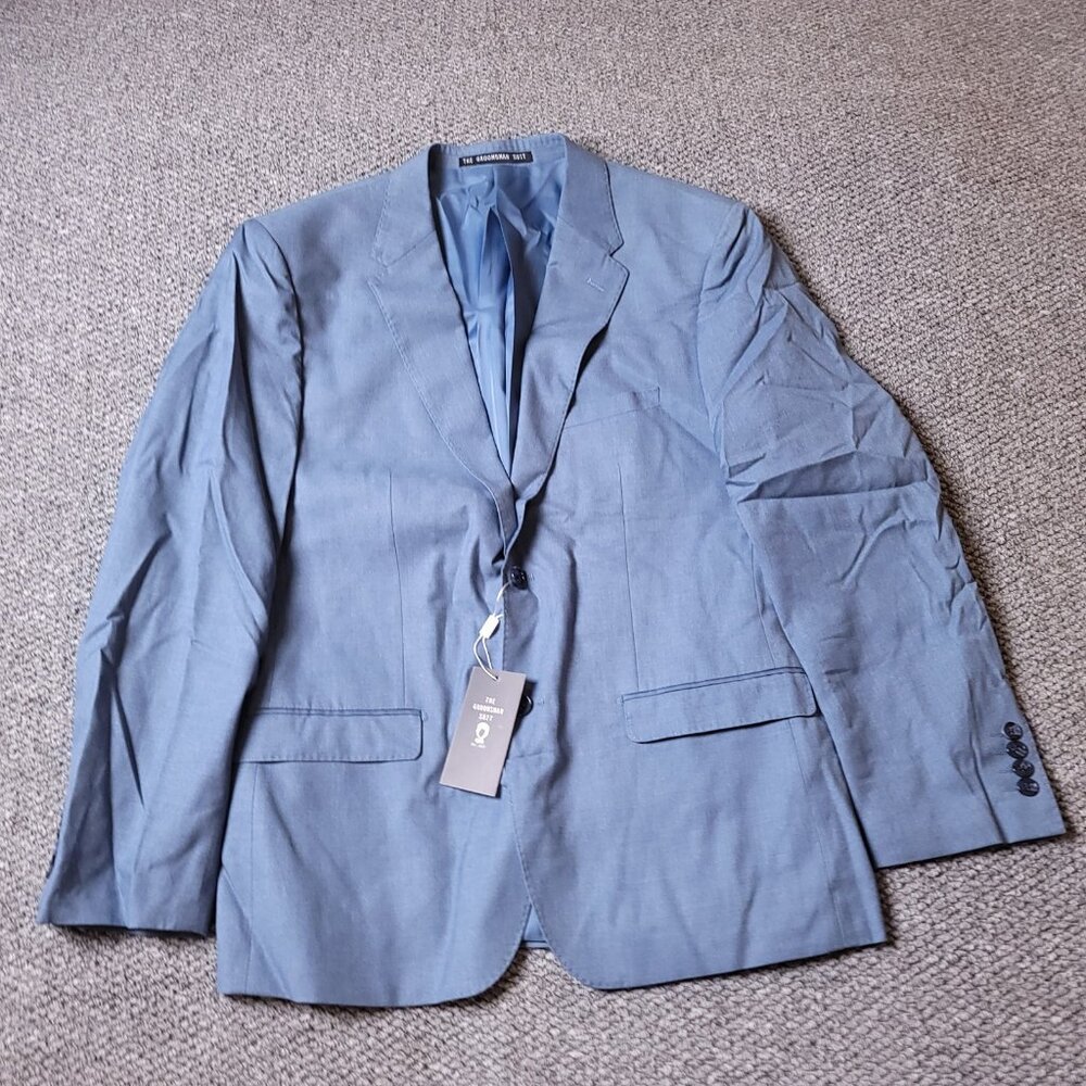 Men's Light Blue Single-Breasted Suit Jacket